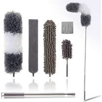 GYDEK Microfiber Duster Kit for High Ceiling (6pcs), Extendable Dusters for Cleaning with 100" Extension Pole, Long Microfiber Feather Duster for Ceiling Fan/Car, Gray
