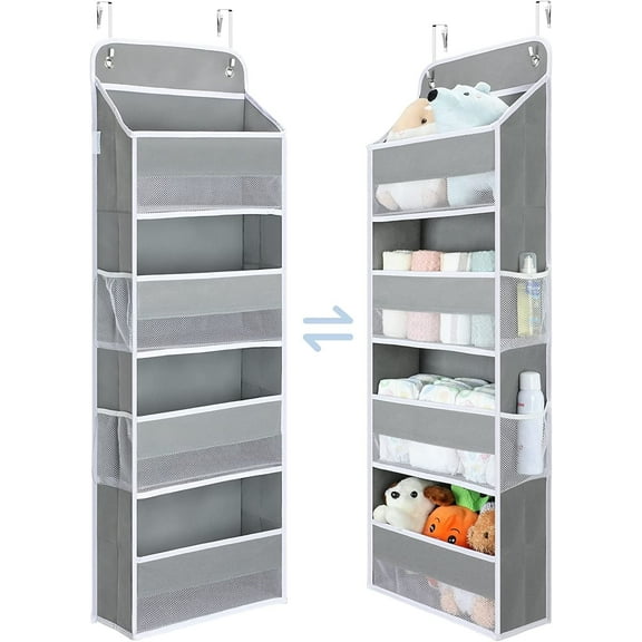 GYDEK Over the Door Organizer, 1 Pack 4-Tier Hanging Storage Nursery Shelves Baby Organizers, Gray