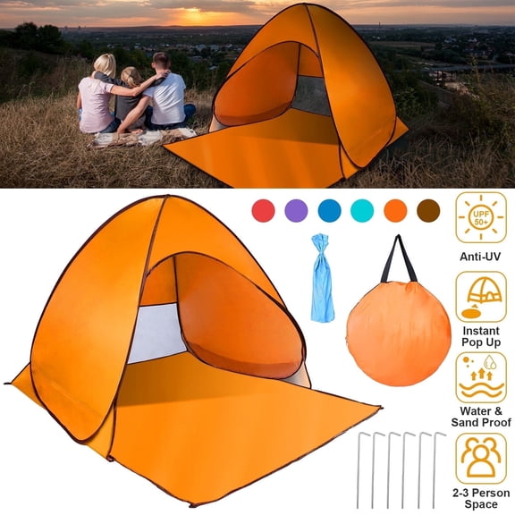 GYDEK Portable UV Protection Beach Tent, Pop up Sun Shade Shelter Canopy for Outdoor Beach, Orange