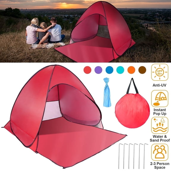 GYDEK Portable UV Protection Beach Tent, Pop up Sun Shade Shelter Canopy for Outdoor Beach, Red