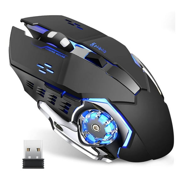 GYDEK Q85 Rechargeable Wireless Gaming Mouse, 2.4G LED Optical Silent Wireless Computer Mouse with 4 LED Light, 3 Adjustable DPI, Ergonomic Design, Auto Sleeping (Black)