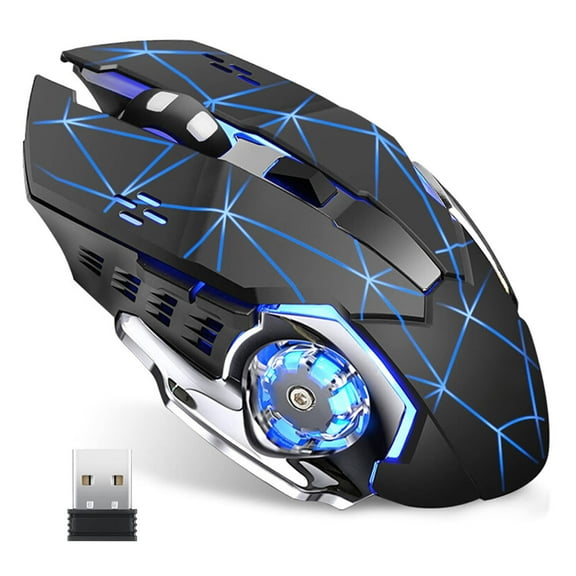 DISEN Q85 Rechargeable Wireless Gaming Mouse, 2.4G LED Optical Silent Wireless Computer Mouse with 4 LED Light, 3 Adjustable DPI, Ergonomic Design, Auto Sleeping (Starry Black)