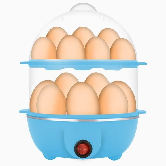 GYDEK Rapid Egg Cooker Electric for Hard Boiled, Poached, Scrambled Eggs, Omelets, Steamed Vegetables, Seafood, Dumplings, 14 Capacity, with Auto Shut Off Feature,Blue