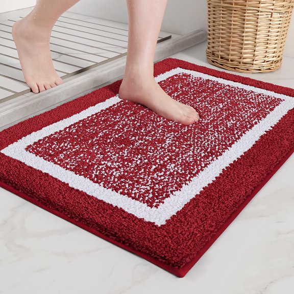 GYDEK Red and White Bathroom Rugs - Absorbent, Non Slip, Soft, Washable, Quick Dry, 16"x24" Small Bath Mats for Bathroom, Microfiber Shower Mat Bath Rug Bathroom Carpet