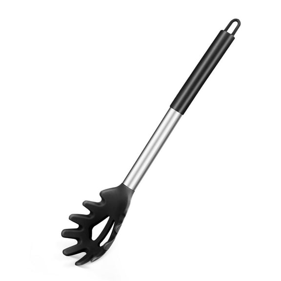 GYDEK Silicone Slotted Pasta Fork,Home Kitchen Noodle Spoon Server, Spaghetti Strainer, Black