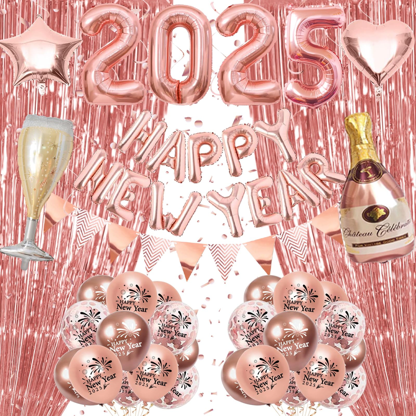GYESXYW New Years Eve Party Supplies 2025, Rose Gold Happy New Year