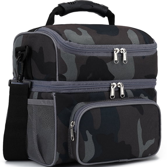 GYEUKHAM Double Layer Lunch Bag for Men Women, Insulated Cooler Tote with Adjustable Strap, Black Camo
