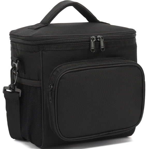 GYEUKHAM Insulated Reusable Lunch Bag Adult Large Lunch Box for Women and Men with Adjustable Shoulder Strap,Front Zipper Pocket and Dual Large Mesh Side Pockets,Black