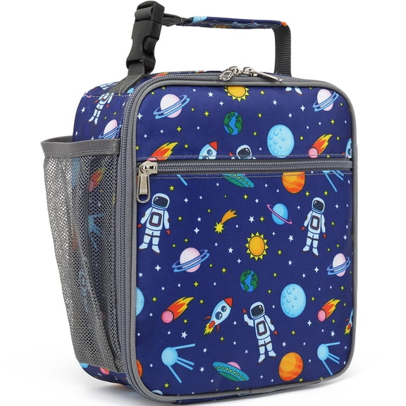 GYEUKHAM Kids Insulated Lunch Box, Mini Cooler Thermal Meal Bag with Buckle & Mesh Side Pocket, Back to School Tote for Girls & Boys,Astronaut