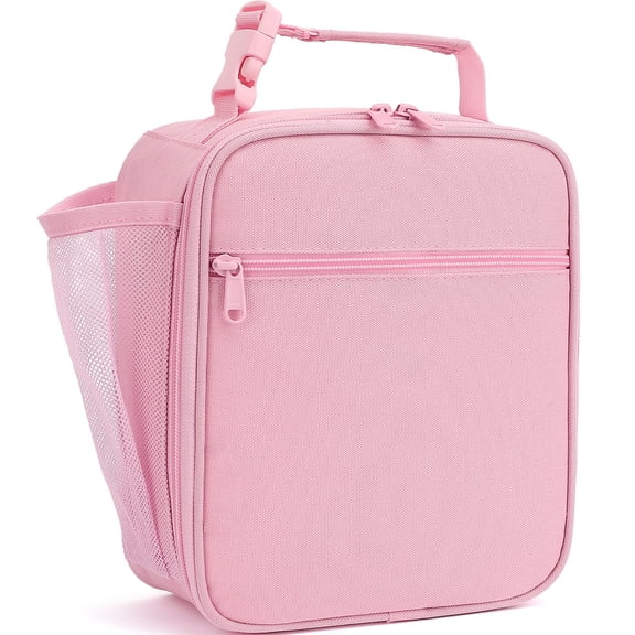 GYEUKHAM Kids Insulated Lunch Box, Mini Cooler Thermal Meal Bag with Buckle & Mesh Side Pocket, Back to School Tote for Girls & Boys,Pink