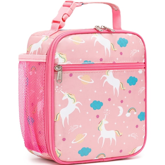 GYEUKHAM Kids Insulated Lunch Box, Mini Cooler Thermal Meal Bag with Buckle & Mesh Side Pocket, Back to School Tote for Girls & Boys,Unicorn