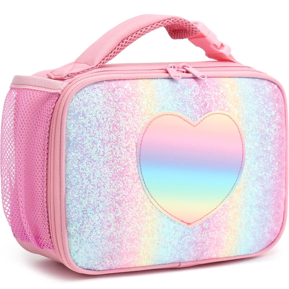 GYEUKHAM Kids Lunch box Insulated Soft Bag Mini Cooler Back to School Thermal Meal Tote Kit for Girls,Boys,Glitter-Rainbow