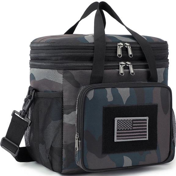 GYEUKHAM Tactical Lunch Bag,Insulated Lunch Box for Men,MOLLE Webbing Leakproof Insulated Large Cooler Expandable Dual Lunch Pail Women Adult Meal with Adjustable Shoulder Strap,Black Camo
