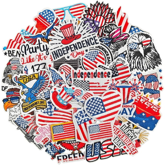 GYGYL 32Pcs Independence Day Iron on Patches, 4th of July Patriotic Appliques with American Flag Design, Patriotic Embroidered Patch for Clothing, Hats, Bags, Dress, Jacket