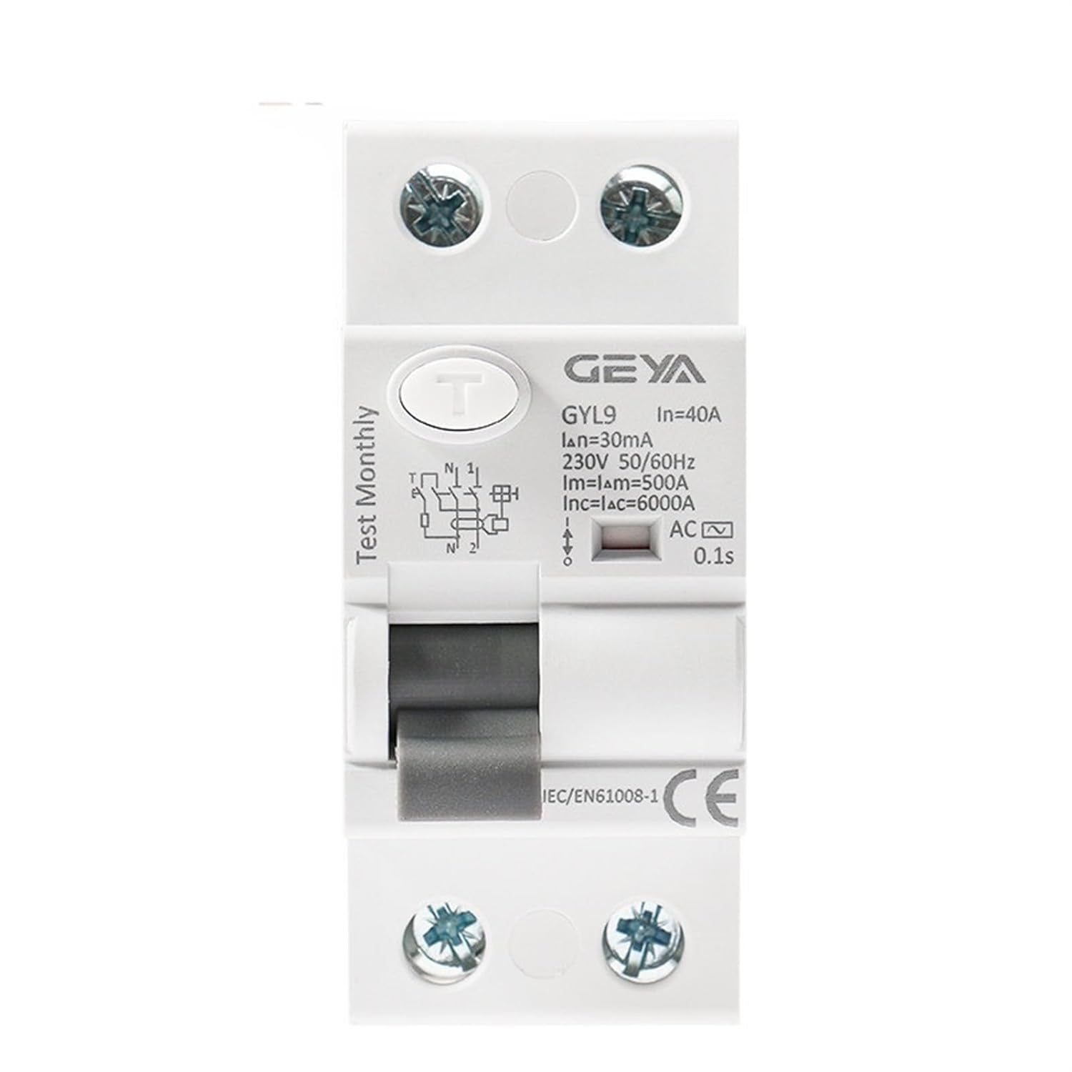 GYL9 AC Type RCCB Residual Current Circuit Breaker AC ELCB 2 Pole 25A 40A 63A 80A 100A RCD 6KA