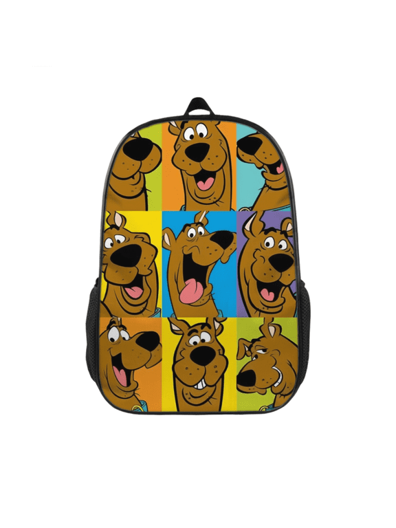 17 inch Durable Polyester Backpack, Scooby Print Backpack with Adjustable Padded Straps and Side Storage Pockets