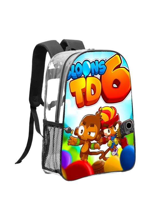 Bloons TD Clear Backpack, Lightweight Transparent PVC Bag with Side Mesh Pockets for School Travel Sports