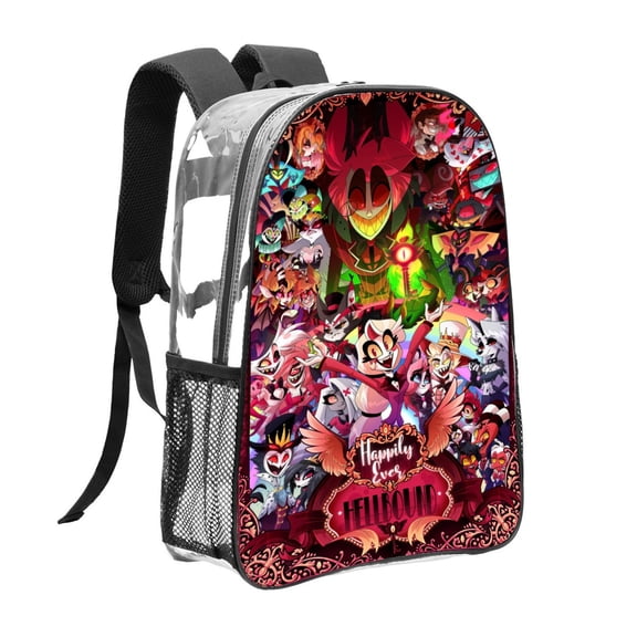 GYLJY25 Hazbin Hotel Clear Backpack, Lightweight Transparent PVC Bag with Side Mesh Pockets for School Travel Sports