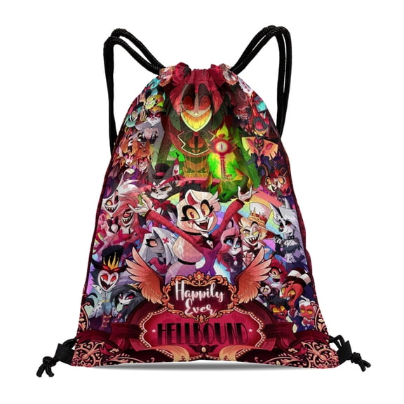 GYLJY25 Hazbin Hotel Drawstring Backpack Tote Bag 11.8"x15.7" Reusable Party Favor Bags for Adults Machine Washable