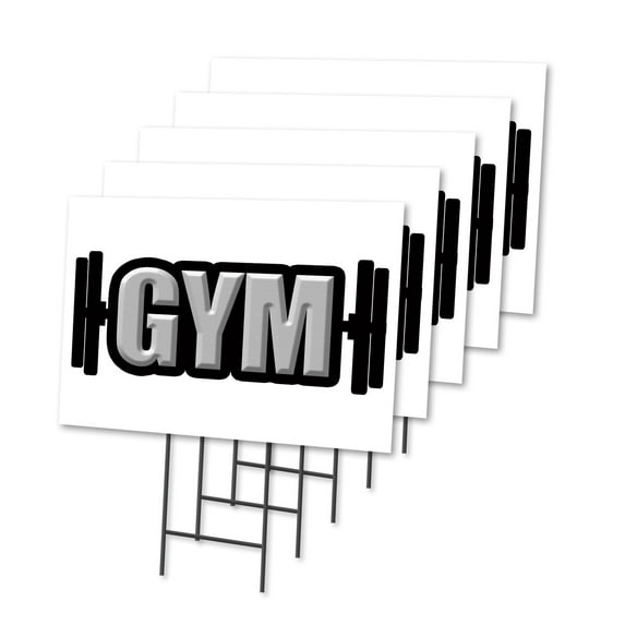 GYM 5 Pack Of 12" x 16" Yard Sign & Stake | Advertise Your Business | Stake Included Image On Both Sides | Made in The USA