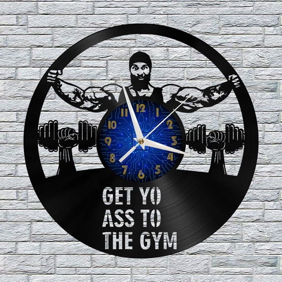 GYM Fitness Exercise 12 Inch Vinyl Record Wall Clock - Silent, Creative, and Unique Clock for Living Room, Entryway, or Bedroom Decor - Perfect Gift Idea(12 inchs B without LED)