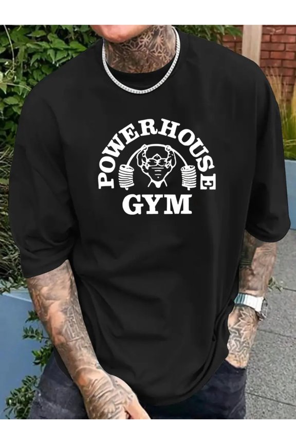 GYM Print Tops, Plus Size Men's T-shirt, Summer Trendy Casual Short Sleeve Tees, Outdoor Sports Clothing, Big & Tall Guys, Leisurewear