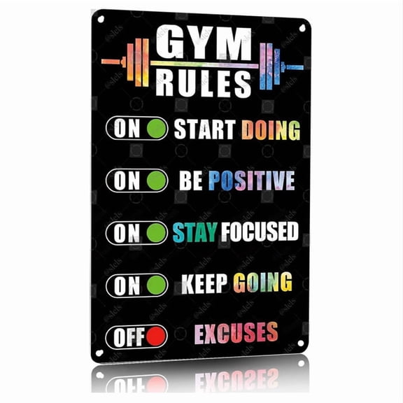 GYM RULES Motivational Metal Sign 8x12 Inches Aluminum Workout Poster for Home Gym Wall Decor Fitness Room Art Inspirational Exercise Quote for Men Cave Garage Office Gym Rules Sign No Excuses