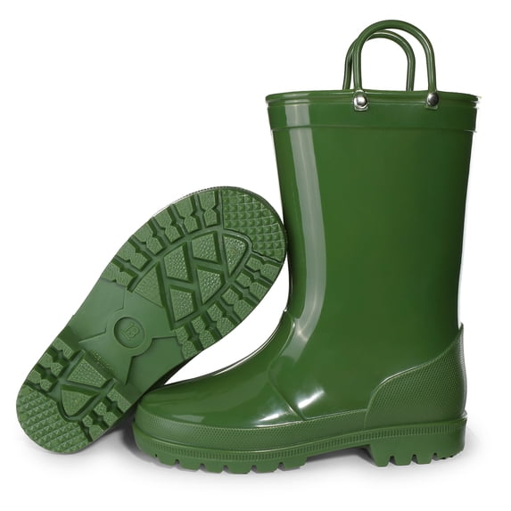 GYMEPIC Boys Girls PVC Waterproof Rain Boots Mid-Calf Pull-on Kids Outdoor Mud Boots