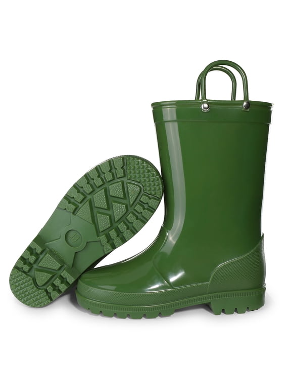 Boys Girls PVC Waterproof Rain Boots Mid-Calf Pull-on Kids Outdoor Mud Boots