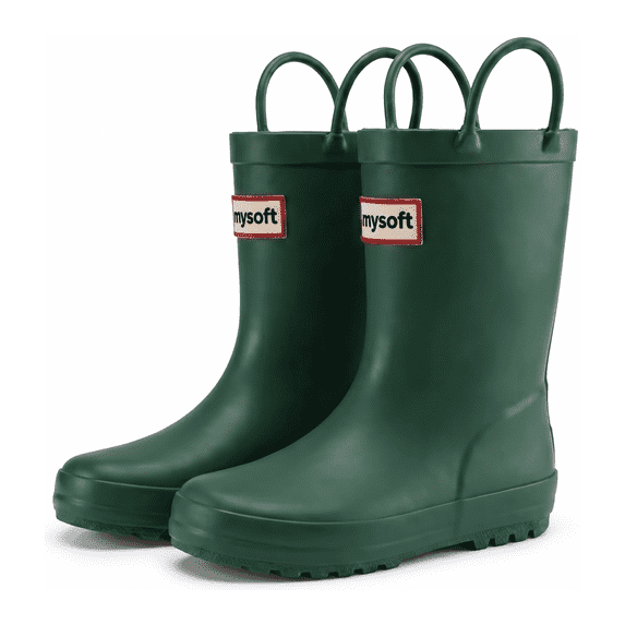 GYMEPIC Boys Rain Boots Waterproof Anti-Slip Rubber Mud Boots with Easy-Pull Handles Kids Outdoor Adventure Shoes