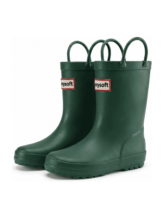 Boys Rain Boots Waterproof Anti-Slip Rubber Mud Boots with Easy-Pull Handles Kids Outdoor Adventure Shoes