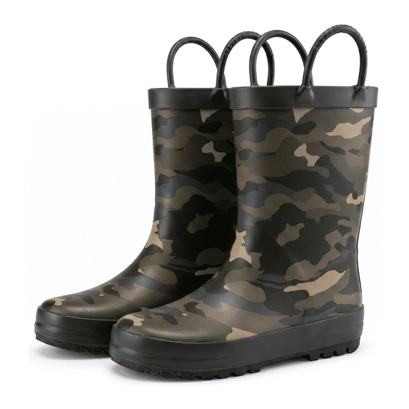 GYMEPIC Boys Rain Boots Waterproof Anti-Slip Rubber Mud Boots with Easy-Pull Handles Kids Outdoor Adventure Shoes