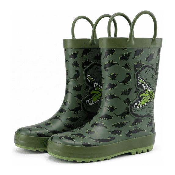 GYMEPIC Boys Rain Boots Waterproof Anti-Slip Rubber Mud Boots with Easy-Pull Handles Kids Outdoor Adventure Shoes