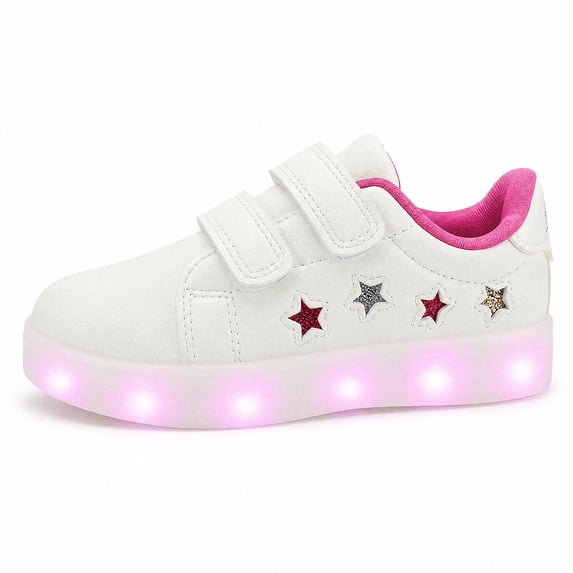 GYMEPIC Girls Light Up Sneakers Glitter Hook Loop LED Flashing Walking Shoes for Toddler Little Kid School