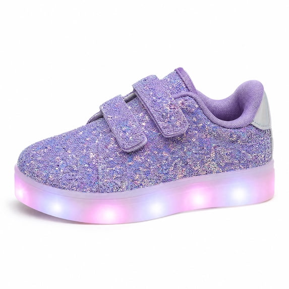 GYMEPIC Girls Light Up Sneakers Glitter Hook Loop LED Flashing Walking Shoes for Toddler Little Kid School