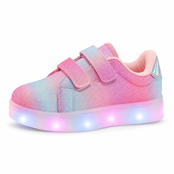 GYMEPIC Girls Light Up Sneakers Glitter Hook Loop LED Flashing Walking Shoes for Toddler Little Kid School