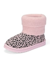 GYMEPIC Girls Warm Snow Boots Leopard Print Knit Cuff Slip On Lightweight Winter Boots