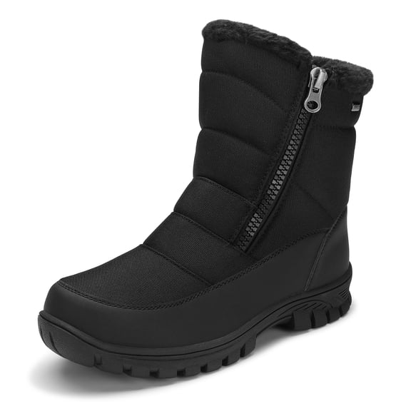 GYMEPIC Mens Winter Snow Boots Waterproof Faux Fur Lined Side Zipper Outdoor Walking Shoes