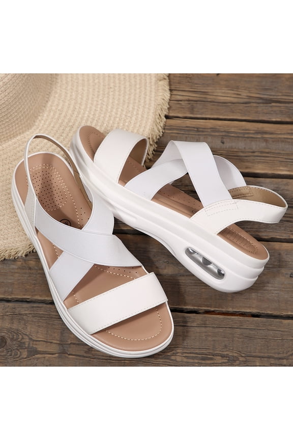 Women's Walking Sandals Platform Shoes Air Cushion Elastic Band Outdoor Hiking