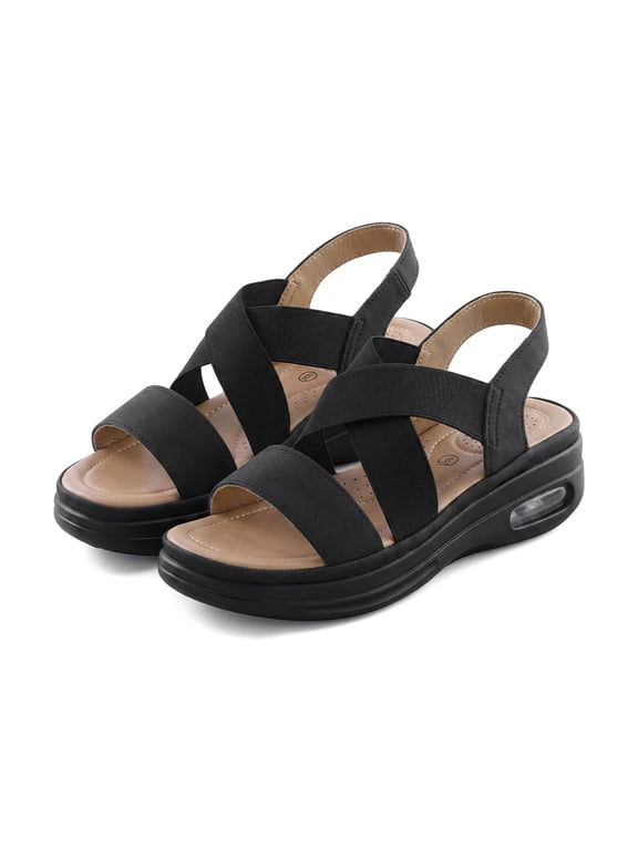 Women's Walking Sandals Platform Shoes Air Cushion Elastic Band Outdoor Hiking
