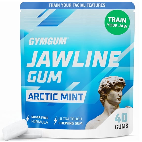GYMGUM Jawline Ultra Hard Chewing Gum for Jaw Training & Facial Fitness | Sugar-Free, Keto-Friendly Mewing Gum (Arctic Mint, 40 Count)
