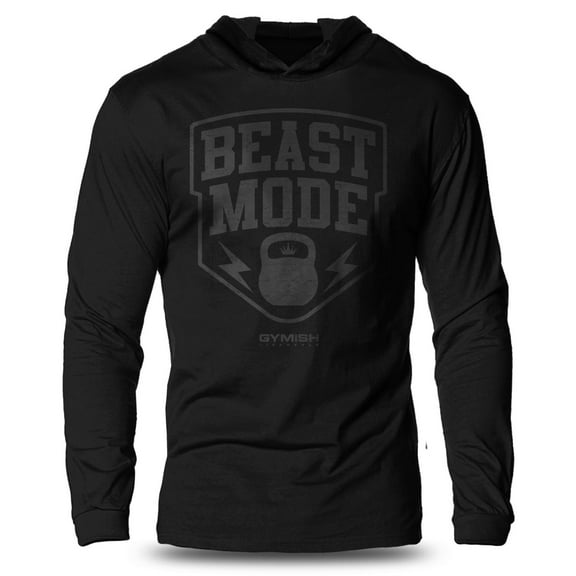 GYMISH Beast Mode Lightweight Long Sleeve Hooded T-Shirt for Men – Funny Gym Hoodie, Workout Shirt, Fitness & Weightlifting Apparel