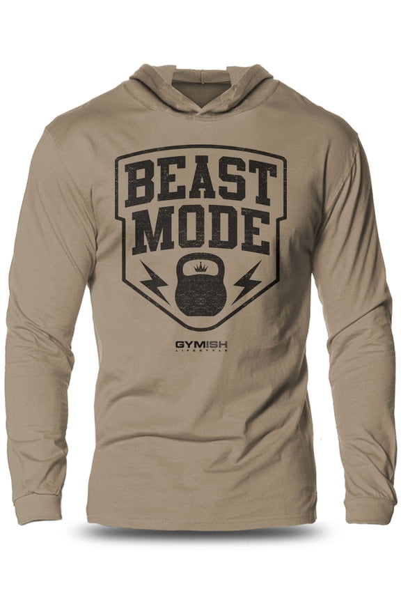 Beast Mode Lightweight Long Sleeve Hooded T-Shirt for Men – Funny Gym Hoodie, Workout Shirt, Fitness & Weightlifting Apparel