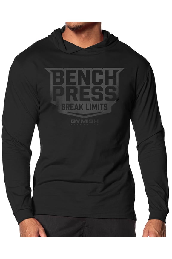 Bench Press Lightweight Long Sleeve Hooded T-Shirt for Men – Funny Workout Hoodie, Powerlifting & Bodybuilding Apparel