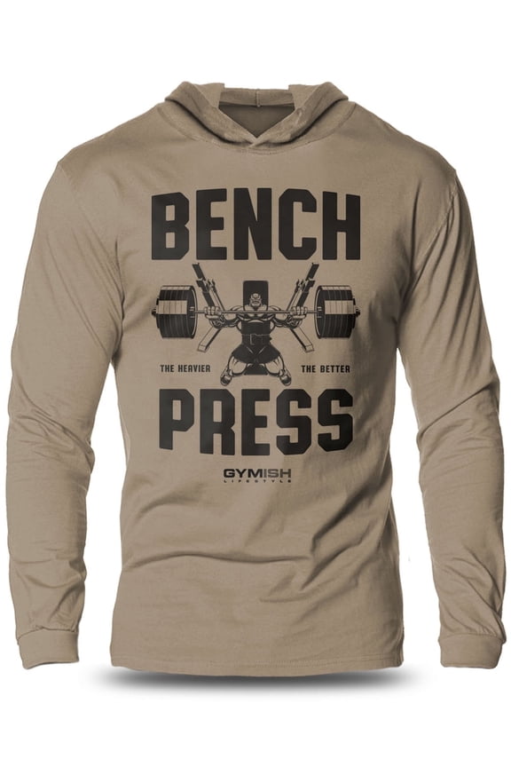 Bench Press Lightweight Long Sleeve Hooded T-Shirt for Men – Funny Workout Hoodie, Powerlifting & Bodybuilding Apparel