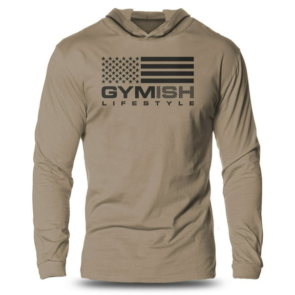 GYMISH FLAG Lightweight Long Sleeve Hooded T-shirt for Men