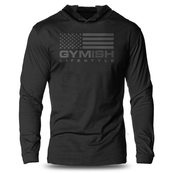 GYMISH FLAG Lightweight Long Sleeve Hooded T-shirt for Men