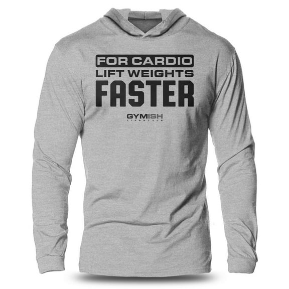 GYMISH FOR CARDIO LIFT WEIGHTS FASTER Lightweight Long Sleeve Hooded T-Shirt for Men – Funny Gym Hoodie, Workout Shirt for Lifters & Athletes