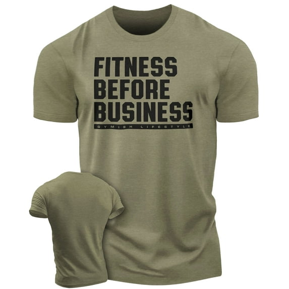 GYMISH Fitness Before Business Workout T-Shirt for Men – Funny Gym Shirt, Mens Gym TShirt, Gym Clothes for Men, Athletic Workout Wear