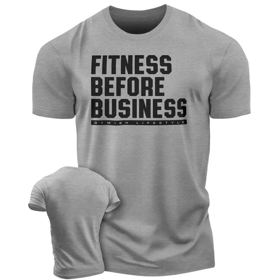 GYMISH Fitness Before Business Workout T-Shirt for Men – Funny Gym Shirt, Mens Gym TShirt, Gym Clothes for Men, Athletic Workout Wear